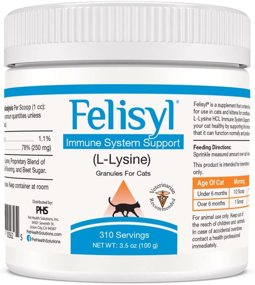 L-Lysine Gel for Cats-Immune System Support-Supplement Support for Healthy Tissue, Respiratory, and Vision Chicken and Fish Flavor-Easy to Use Granules- 3.5oz(100g)