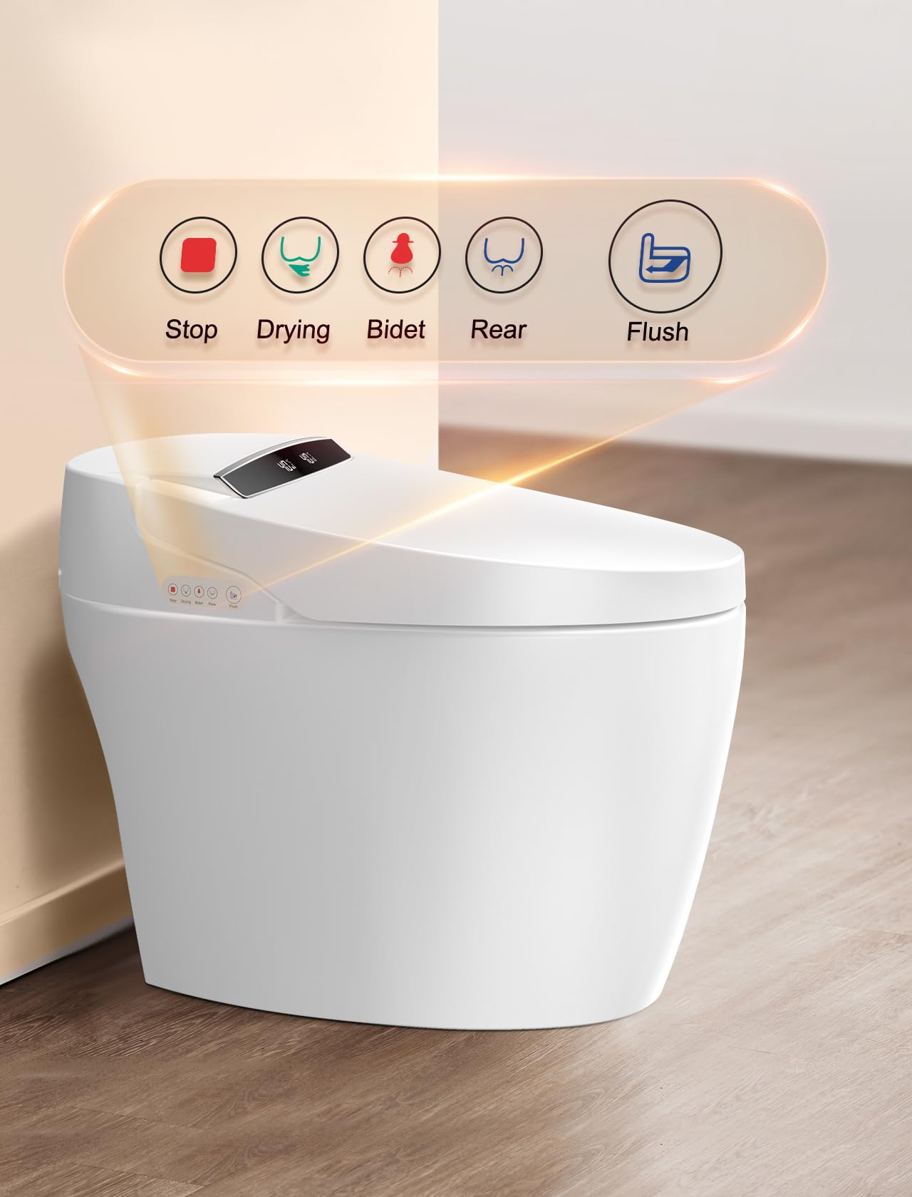 LDian Tankless Smart Toilet With Bidet Built In,Heated Toilet Seat One-piece Bidet Toilet Seat, Auto Flush, Auto Open & Auto Close, Warm Water and Dryer, Wireless Remote Control