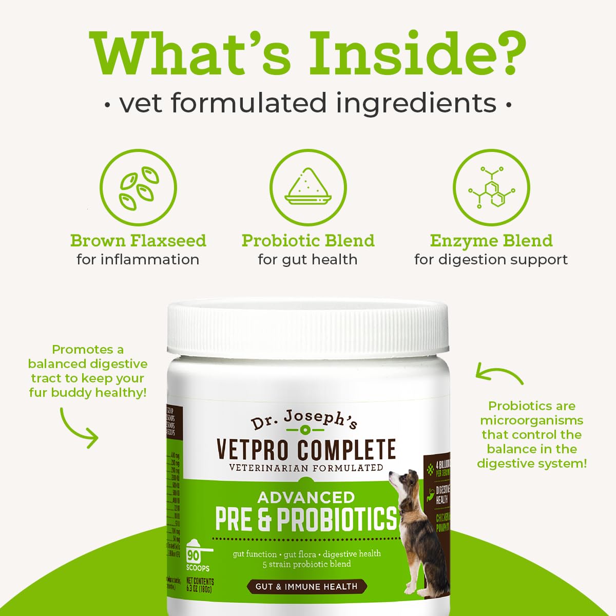 VetPro Complete Advanced Powdered Pre & Probiotics for Dogs, 90 Scoops, Supports Gut Health, Diarrhea, Digestive Health & Seasonal Allergies, Vet Developed, Chicken/Pumpkin Flavor, Add to Food