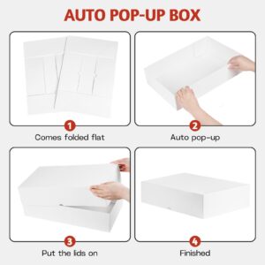 ZORRITA 10 Pack White Gift Boxes with Lids, 17 x 11 x 4 Inch Extra Deep Shirt Boxes Robe Boxes, Auto Pop-up Boxes for Clothes Presents