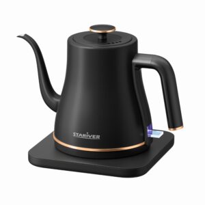 stariver gooseneck electric kettle, 0.8l electric tea kettle tea pot, pour over coffee kettle with stainless steel inner lid & bottom, water boiler with auto shut off and boil dry protection, black