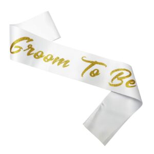 ashaqshnglee groom to be sash, groom sash bachelor party funny accessory for future groom wedding gift idea from bride to be white gold