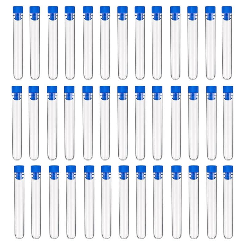 NentMent 100 Pack 5ML Test Tubes with Caps Plastic Clear Graduated Vial Sample Storage Container Testing Tube for Scientific Experiment Halloween Lab Essentials Plant Propagation Water Check