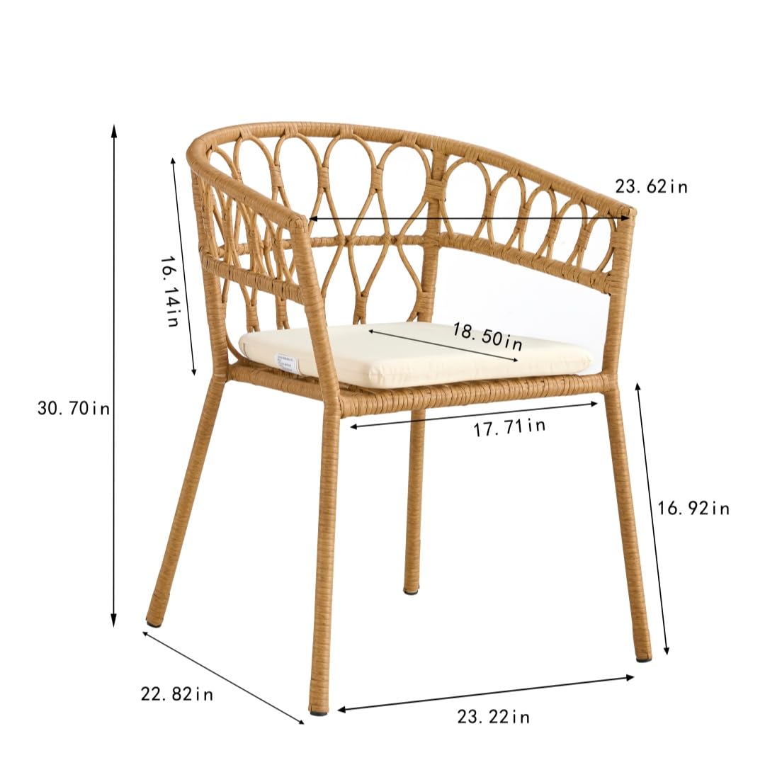 ME2 Outdoor Set of 4 Patio Dining Chairs, Bamboo Wove Dinning Chairs with Cushion,Outdoor Seating Set for Backyard, Poolside, Balcony, Indoor,Garden