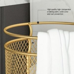 ZYHYZLF Metal Laundry Hamper with Wheels, Laundry Basket, Round Mesh Dirty Clothes Hamper, Laundry Basket Storage for Bathroom Laundry Room Living Room Bedroom or Balcony(Gold)