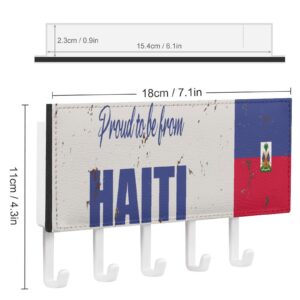 Proud to Be from Haiti Key Holder for Wall, Haiti National Flag Mail Holder and Key Rack for Entryway,Rustic Key Hangers with 5 Hooks, Wall Mount for Entryway, Mudroom, Hallway