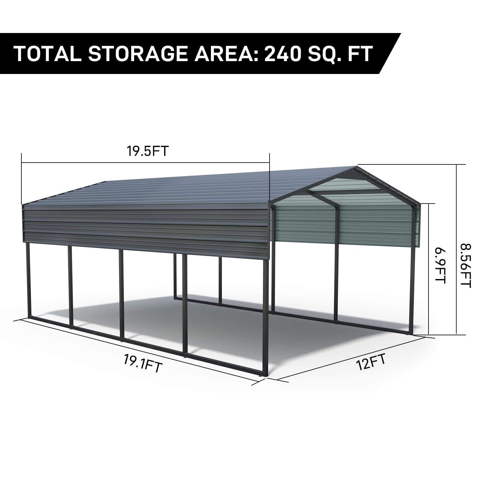 Outvita Carport 12x20FT Heavy Duty Outdoor Carport Canopy, Full-Size Metal Carport Kit with Galvanized Steel Roof, Garage Shelter for Cars Boats Pickup Truck Events Party