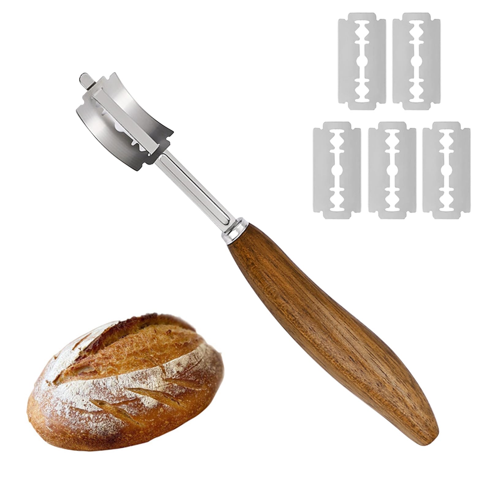 YSYONM Bread Lame for Dough Scoring Knife Stainless Steel Sourdough Scoring Tool with 5 Blades and a Dark Brown Leather Cover