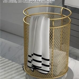 ZYHYZLF Metal Laundry Hamper with Wheels, Laundry Basket, Round Mesh Dirty Clothes Hamper, Laundry Basket Storage for Bathroom Laundry Room Living Room Bedroom or Balcony(Gold)