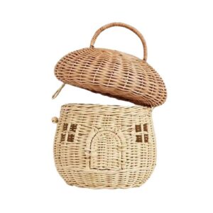 DADEA Mushroom Shape Rattan Storage Basket, Decorative Woven Purse with Lid, Wall Hanging Rattan Bag, Summer Bag, Mushroom Basket, Multiple Uses Rattan Purse for Photo Prop Room Decor(Mushroom)