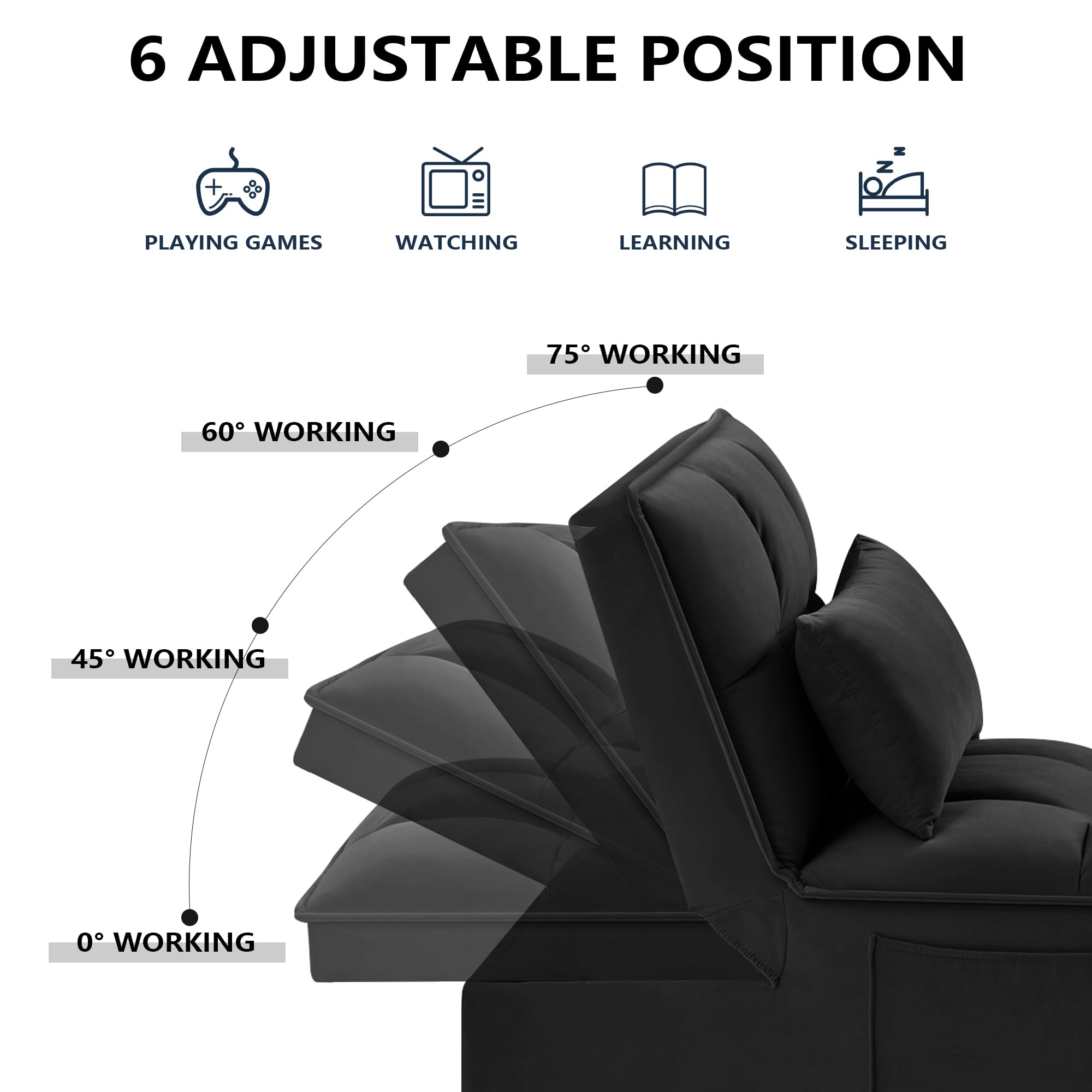 HIMcup Sleeper Sofa Chair Bed, 4 in 1 Multi-Function Convertible Sofa Chair, Adjustable Sleeper Chair Pullout Velvet Sofa Bed with Storage Pockets, Sofa Bed for Living Room Apartment Furniture Decor