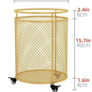 ZYHYZLF Metal Laundry Hamper with Wheels, Laundry Basket, Round Mesh Dirty Clothes Hamper, Laundry Basket Storage for Bathroom Laundry Room Living Room Bedroom or Balcony(Gold)