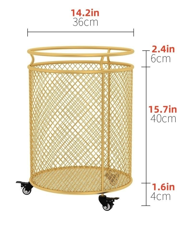 ZYHYZLF Metal Laundry Hamper with Wheels, Laundry Basket, Round Mesh Dirty Clothes Hamper, Laundry Basket Storage for Bathroom Laundry Room Living Room Bedroom or Balcony(Gold)