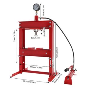 BICKKOMG Hydraulic Press,10 Ton Hydraulic Benchtop Press H-Frame Garage Floor Press Adjustable Working Table Height, Hydraulic Benchtop Press with Pressure Gauge with Plates for Basement Workshops