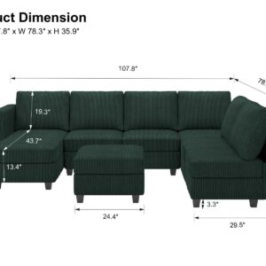 Belffin Oversized Modular Couch with Storage Ottoman Large Corduroy Sectional Couch with Chaise Convertible Modern Sectional Sofa Couch Dark Green