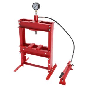 bickkomg hydraulic press,10 ton hydraulic benchtop press h-frame garage floor press adjustable working table height, hydraulic benchtop press with pressure gauge with plates for basement workshops