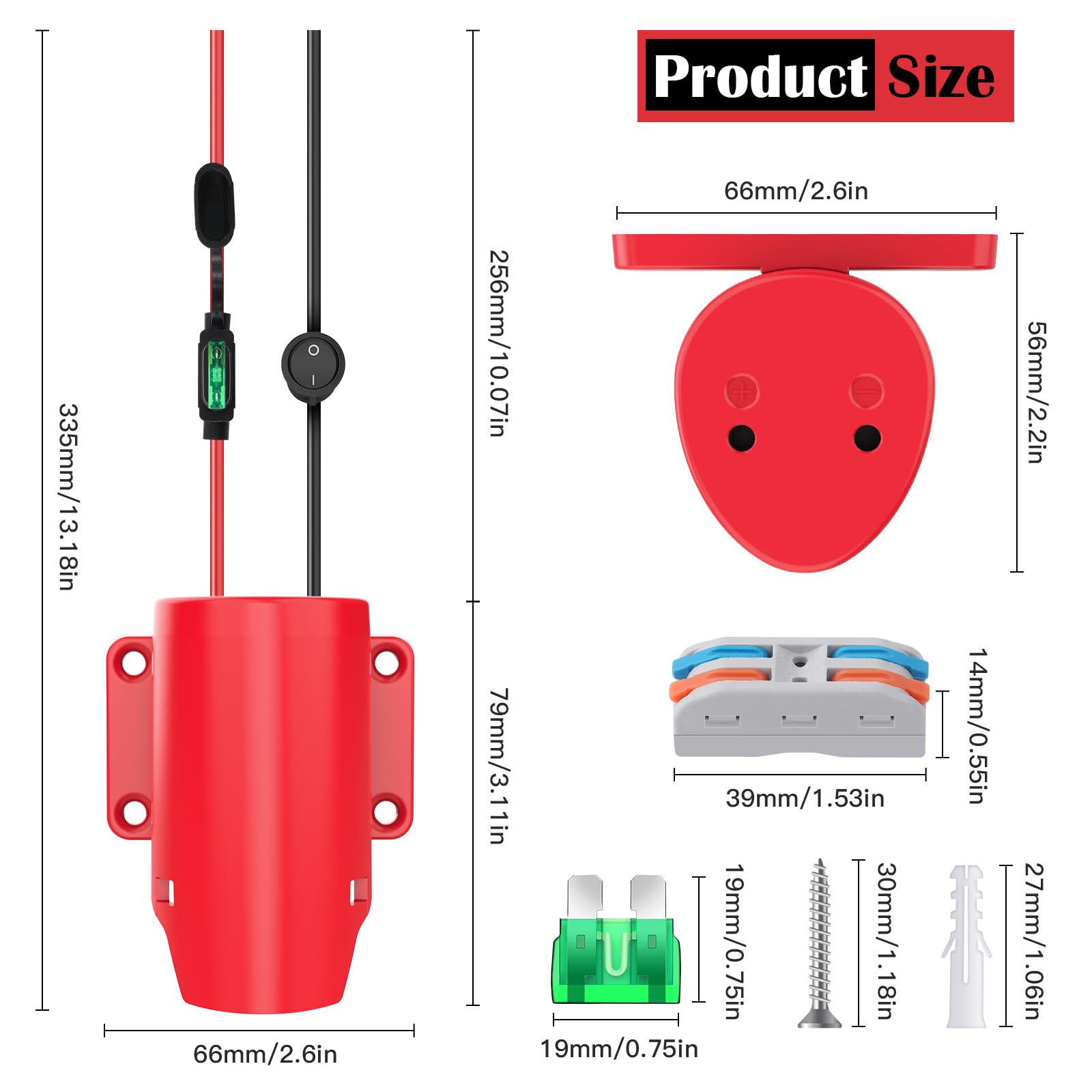 2 Packs Power Wheel Adapter for Milwaukee M12 Battery Adapter 12V Power Wheel Battery Conversion Kit with Switch, Fuse & Wire Terminals, 12AWG Wire, Power Connector for DIY Rc Car Toys and Robotics