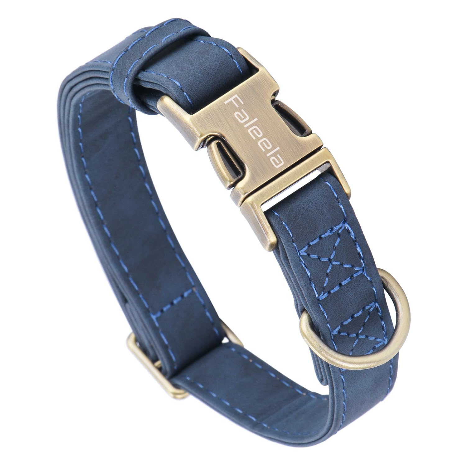 Faleela Leather Dog Collar - Durable Heavy-Duty with Quick-Release Metal Buckle, Adjustable for Large, Medium, and Small Dogs (Blue, Small)