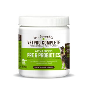 vetpro complete advanced powdered pre & probiotics for dogs, 90 scoops, supports gut health, diarrhea, digestive health & seasonal allergies, vet developed, chicken/pumpkin flavor, add to food