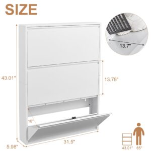 LUCYPAL 3 Flip Drawers Shoe Storage Cabinet, Shoe Cabinet for Entryway,Freestanding Shoe Organizer for Hallway, Bedroom, Apartment, White