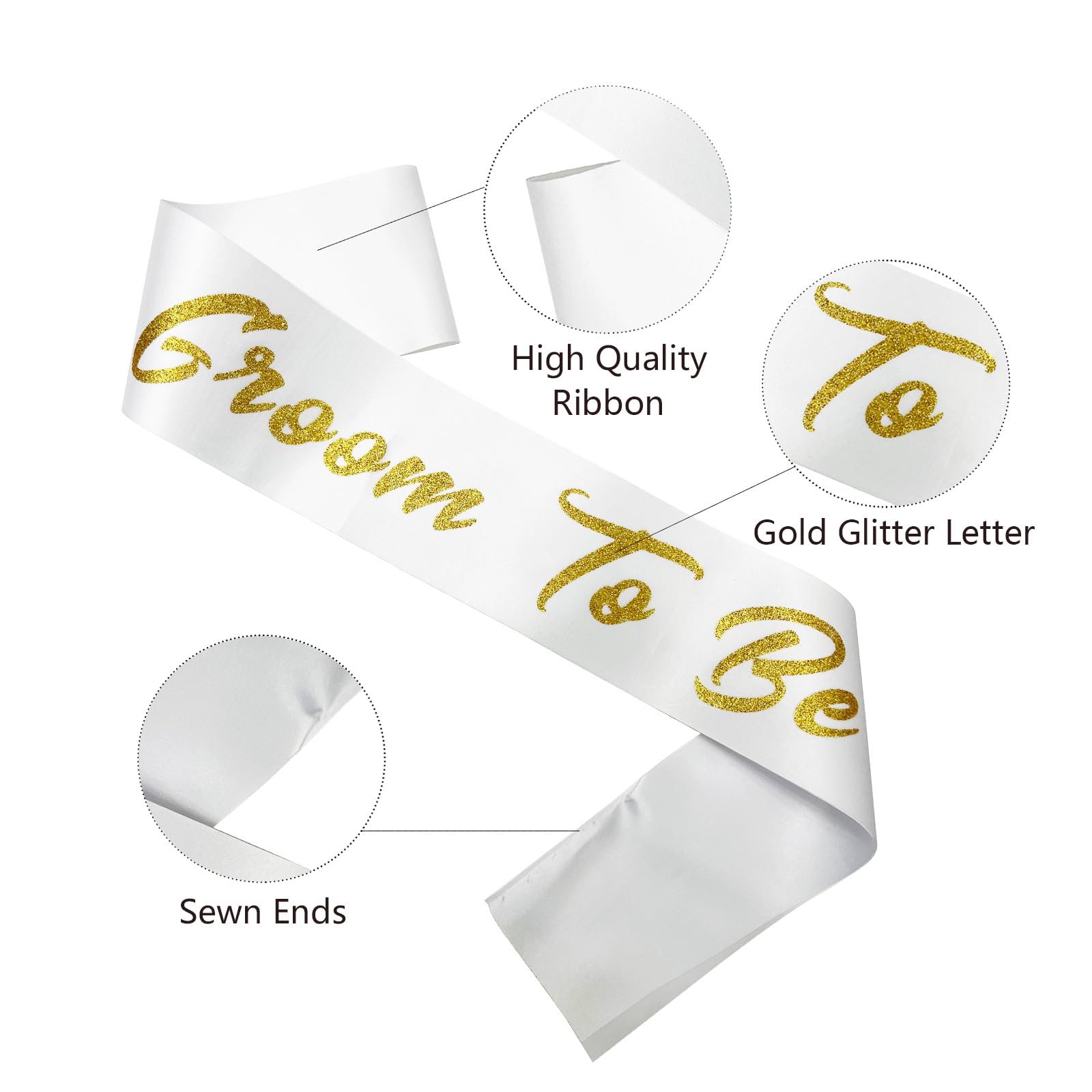 Ashaqshnglee Groom to Be Sash, Groom Sash Bachelor Party Funny Accessory for Future Groom Wedding Gift Idea from Bride to Be White Gold