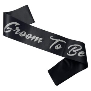 ashaqshnglee groom to be sash, groom sash bachelor party funny accessory for future groom wedding gift idea from bride to be black silver