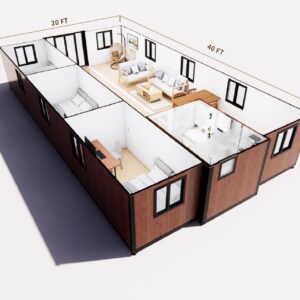 Kozay Tiny Homes 40FT Tiny House to Live with 3 Bedroom,1 Full Equiped Bathroom and Kitchen,Prefabricated Container House for Adults Living,Foldable Mobile Home Shipping Guaranteed