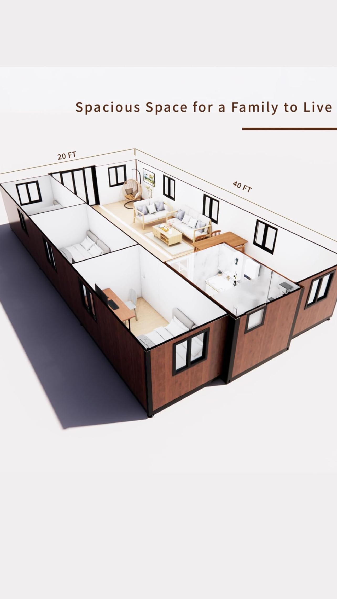 Kozay Tiny Homes 40FT Tiny House to Live with 3 Bedroom,1 Full Equiped Bathroom and Kitchen,Prefabricated Container House for Adults Living,Foldable Mobile Home Shipping Guaranteed