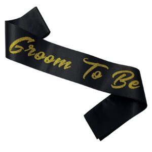 ashaqshnglee groom to be sash, groom sash bachelor party funny accessory for future groom wedding gift idea from bride to be black gold