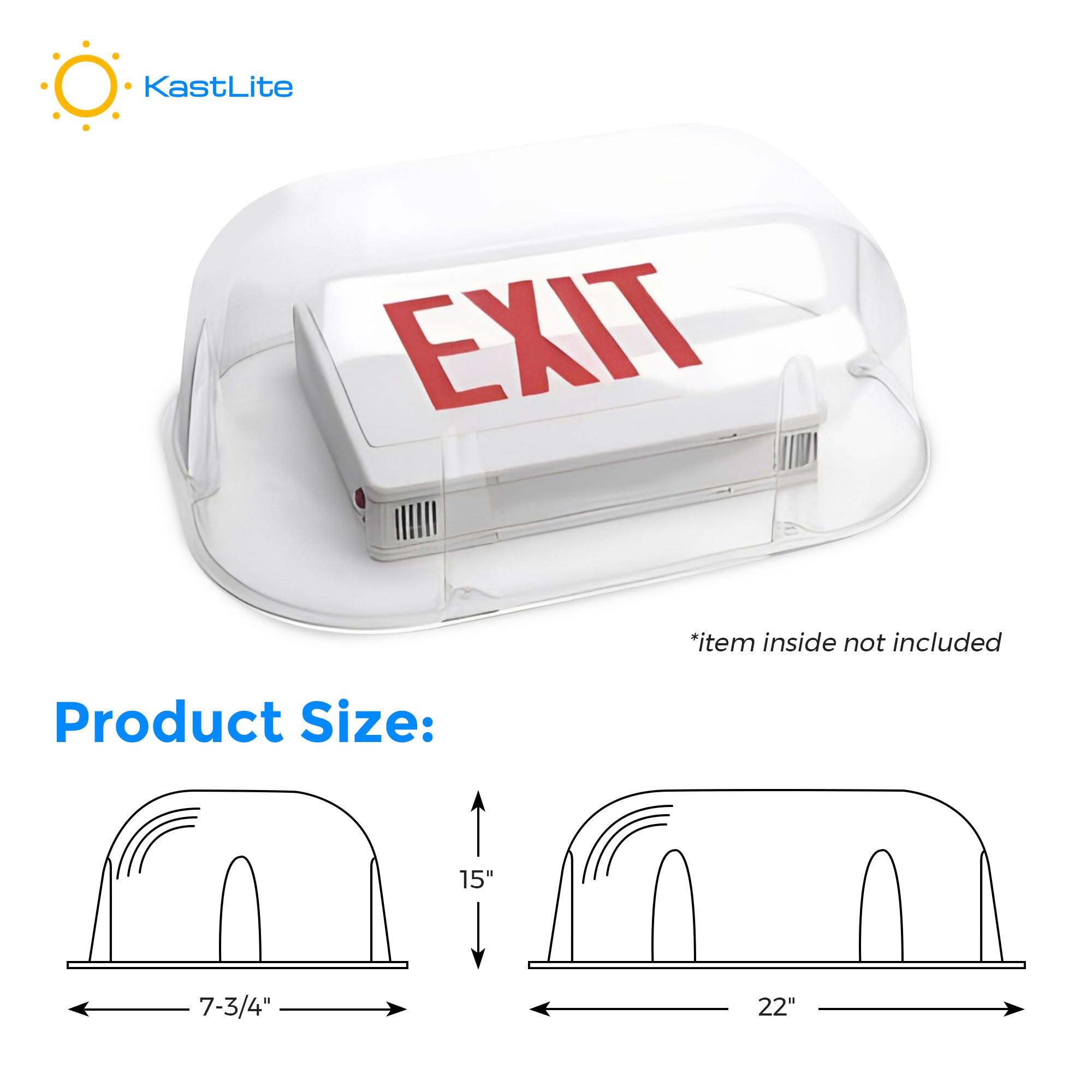 KastLite Clear Polycarbonate Emergency Exit Sign Cage - Protective Non Wire Guard Cover for Lighted Signs - Wall & Ceiling Light Damage Stopper - Outdoor Business & Home Lighting Protector (Clear, BG-1 22" x 15")