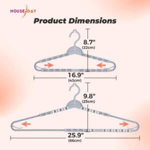 HOUSE DAY Extra Large Adjustable Hangers 4 Pack, Heavy Duty Clothes Hangers with 360° Rotating Hook, Sturdy Plastic Hangers Ideal for Coat,Sweaters, Jackets, Bath Towels, Oversized Garments (Gray)