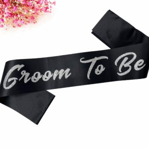 Ashaqshnglee Groom to Be Sash, Groom Sash Bachelor Party Funny Accessory for Future Groom Wedding Gift Idea from Bride to Be Black Silver