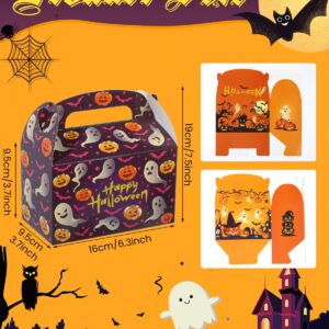 Liobelon 24 Pieces Halloween Treat Boxes Trick or Treat Bags Halloween Goodie Bags Halloween Cookies Goodie Boxes With Handles Ghost Gift Boxes Halloween Party Supplies for Sweets, Toys, Pastry, Gifts