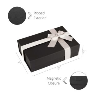 Purple Q Crafts Premium Black Gift Box with Magnetic Closure - 10x7x3 inches - Includes Ribbon and Gift Card - Elegant Presentation Box for All Occasions