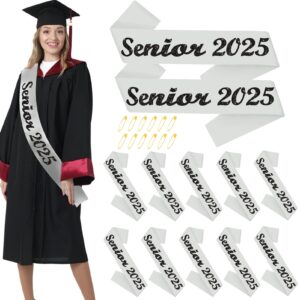 generic 12 pcs silver senior 2025 sash with black glitter letters - senior sashes class of 2025, celebration graduation sash, senior cheer sash, class competition sashes, graduation party supplies