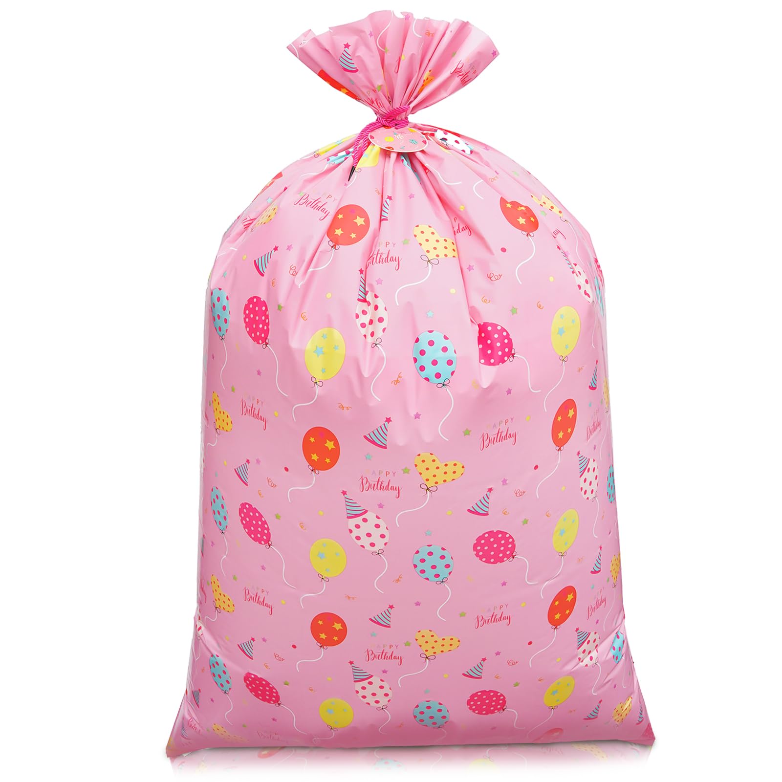 Plauthus 56” Extra Lager Birthday Gift Bag，Jumbo Gift Bag-Colored Spotted Balloons and Greeting Words, Giant Gift Bag for Girls’ Birthday, Baby Shower (Birthday-Pink)