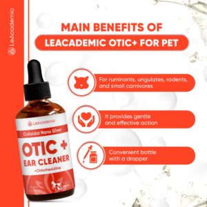 LeAcademic Dog Ear Infection Treatment | for Cat & Dog Ear Infection, Itching, Wounds | Colloidal Silver + Chlorhexidine | Ear Infection Treatment for Dogs, Pets | OTIC+ Ear Cleaner Drops | 2 Oz