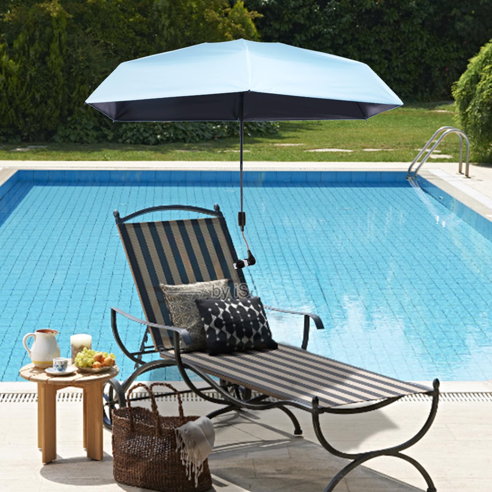 Lounge Chair Umbrella Shade - UPF 50+ 360 ° Adjustable - Universal Portable Chair Umbrella with Clamp for Patio Chair, Beach Chair, Stroller,Sport Chair, Wheel Chair and Wagon (Bule)