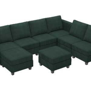 Belffin Oversized Modular Couch with Storage Ottoman Large Corduroy Sectional Couch with Chaise Convertible Modern Sectional Sofa Couch Dark Green