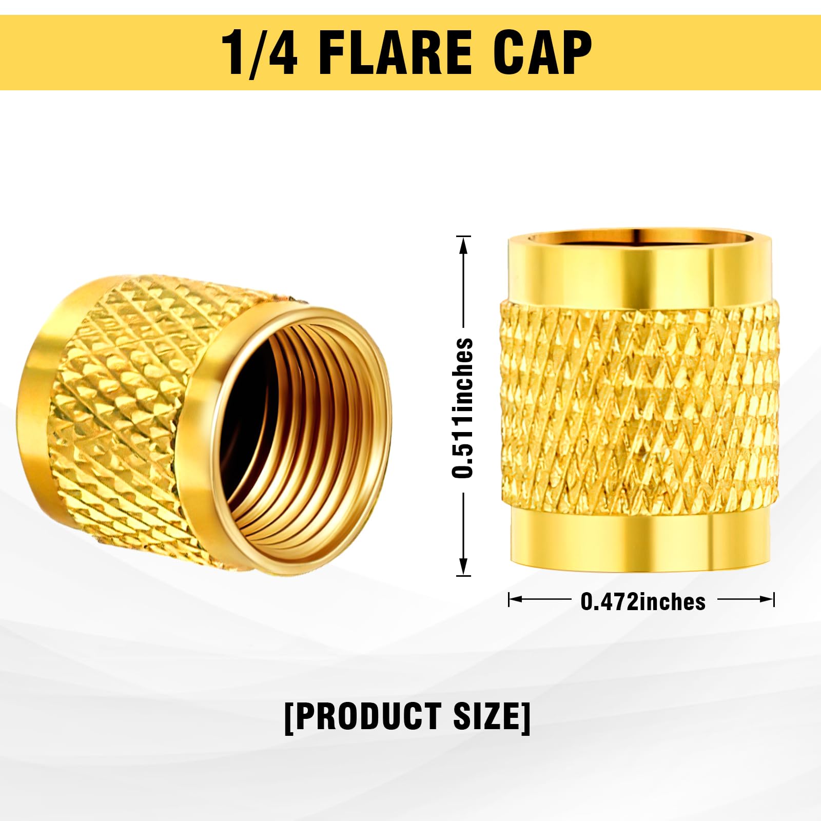 【Upgraded】50 Pcs 1/4" Brass Flare Cap, Solid Brass Caps with Neoprene O Ring Seal, 1/4" SAE HVAC Valve Caps