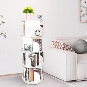 BEICNWOD Rotating Bookshelf,4 Tier 360° Revolving Bookcase,Small Corner Bookshelf for Small Space, Stackable Bookshelf Organizer, Display Cabinet for Office Home Living Room，White (White)