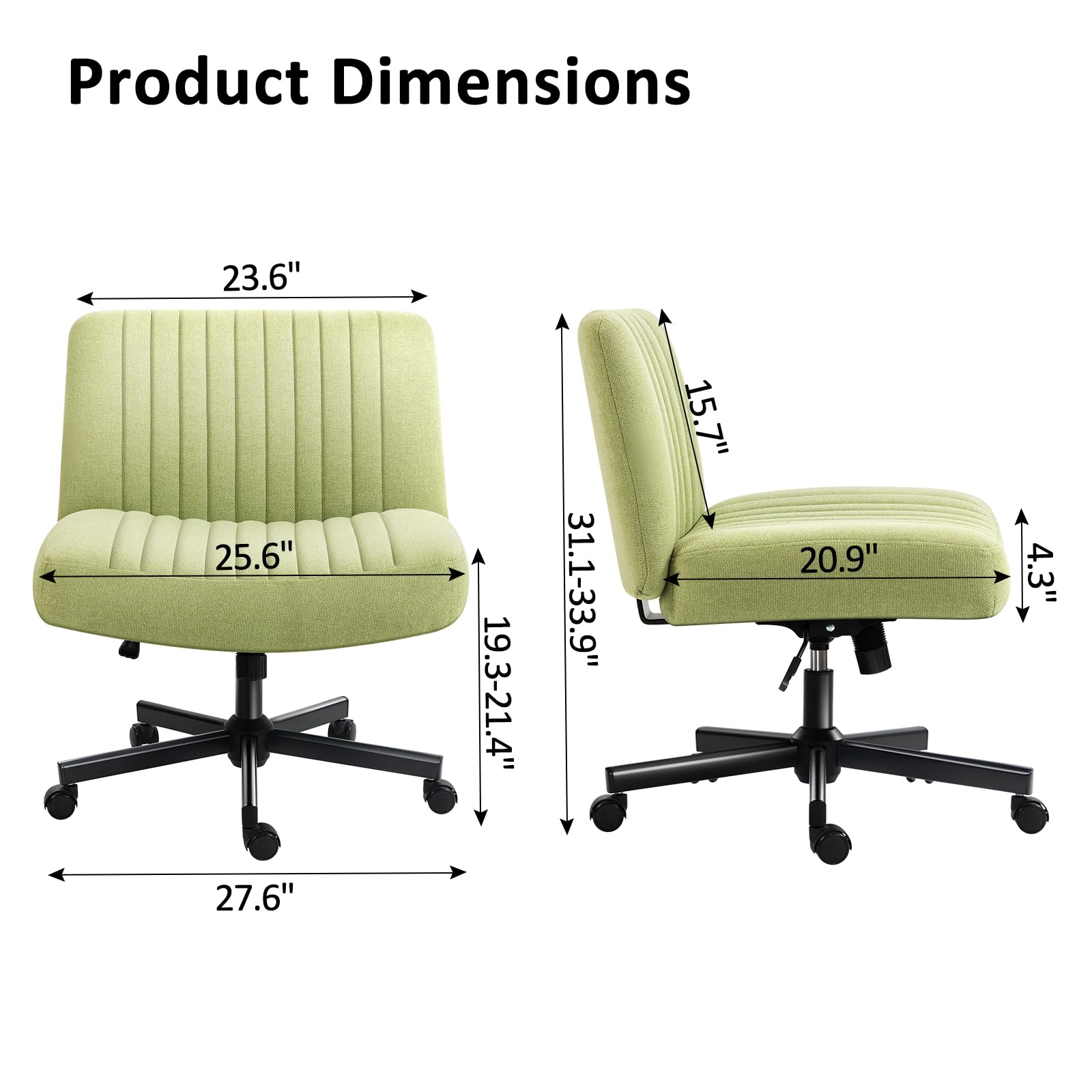 Mondschein Criss Cross Chair with Wheels, Cross Legged Office Chair Armless Wide Desk Chair with Pocket Spring Cushion, Adjustable Swivel Leather Task Vanity Home Office Desk Chair, (Green2)