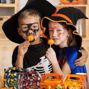 Liobelon 24 Pieces Halloween Treat Boxes Trick or Treat Bags Halloween Goodie Bags Halloween Cookies Goodie Boxes With Handles Ghost Gift Boxes Halloween Party Supplies for Sweets, Toys, Pastry, Gifts