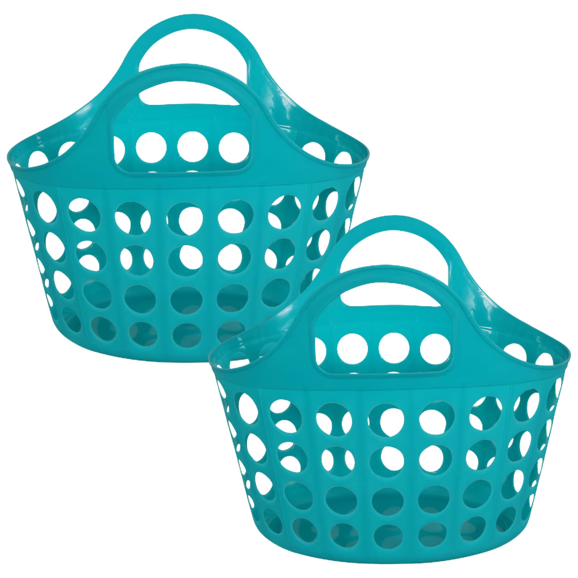 A1U Essentials Small Oval Slotted Basket with Handles, Holiday Themed-Party Gift Favors Storage Organizer Holder Container Caddy Multi-Use Reusable Ornaments Accessories Decorations, 2 ct. (TEAL)