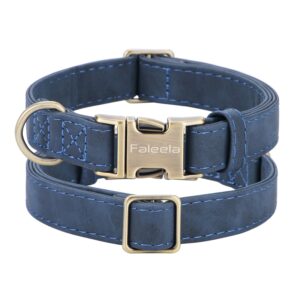 Faleela Leather Dog Collar - Durable Heavy-Duty with Quick-Release Metal Buckle, Adjustable for Large, Medium, and Small Dogs (Blue, Small)