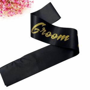 Ashaqshnglee Groom to Be Sash, Groom Sash Bachelor Party Funny Accessory for Future Groom Wedding Gift Idea from Bride to Be Black Gold