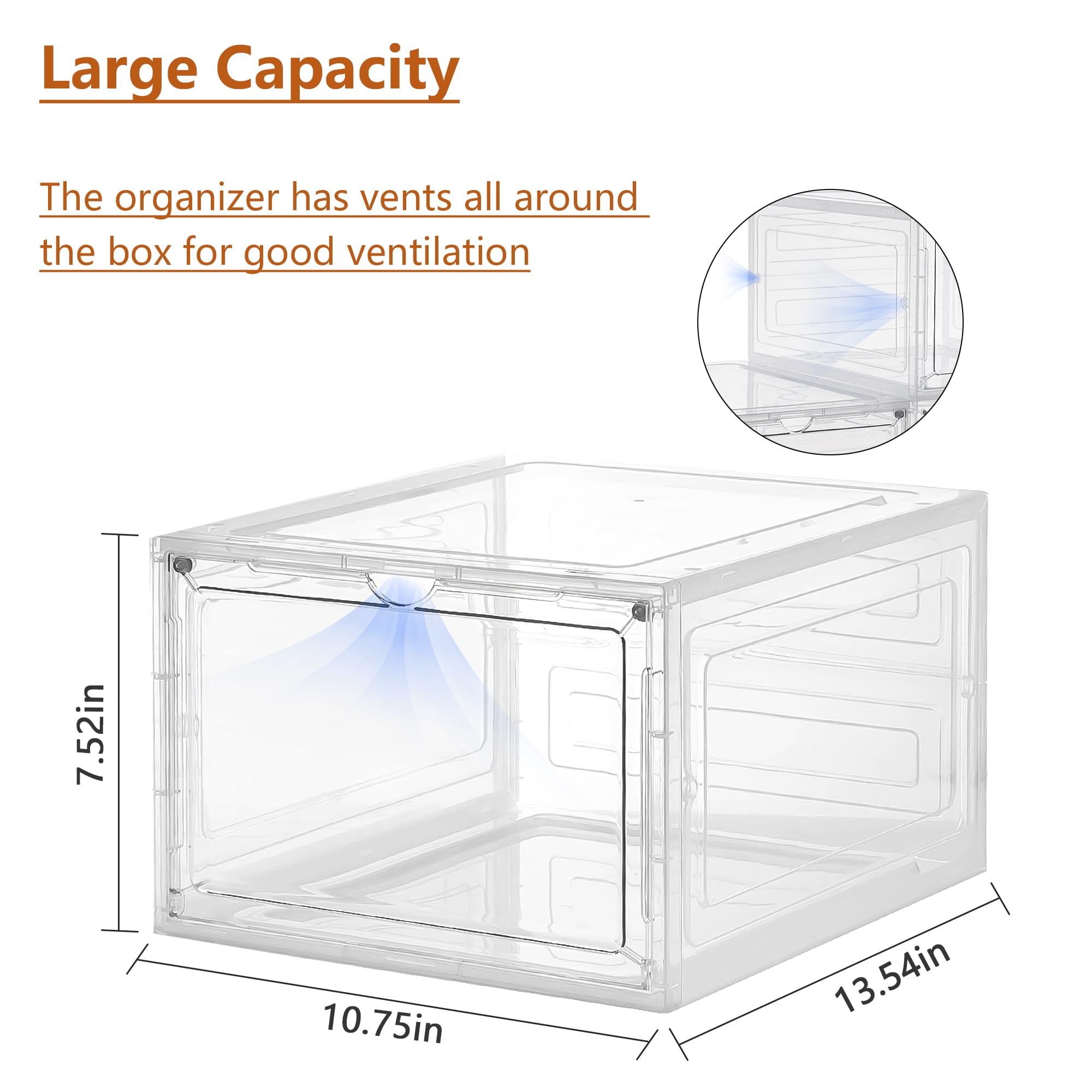 SANKEU Storage Bins with Lids，3pcs×19.5 Qt Plastic Storage Containers with Magnetic Door, Stackable Clear Storage Box for Closet Organizers and Storage,Office Organizing