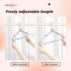 HOUSE DAY Extra Large Adjustable Hangers 4 Pack, Heavy Duty Clothes Hangers with 360° Rotating Hook, Sturdy Plastic Hangers Ideal for Coat,Sweaters, Jackets, Bath Towels, Oversized Garments (Gray)