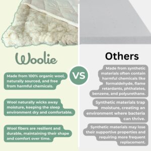 Woolie Organic Merino Wool Mattress Topper - 2 inches Pillow Top Mattress Pad, Handmade, Non-Toxic, Cooling & Hypoallergenic, Natural Relief for Back Pain, Sustainable Bedding (King)