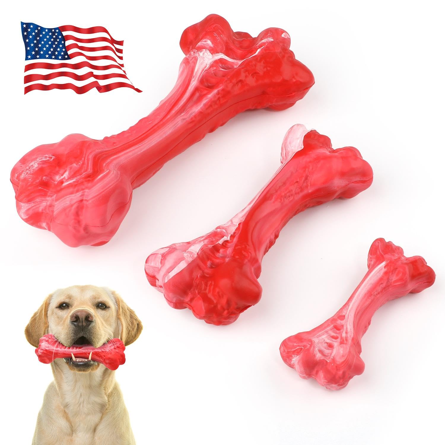 NEXA MALL-Dog Chews-Dog Chew Toys for Aggressive Chewers-Large Dog Chew Toys-Dog Bone Toy-Rubber Chew Toys for Dogs-Hard Rubber Dog Toys-Rubber Dog Bone. (Medium Size), red